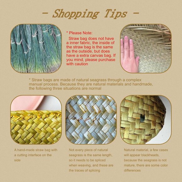 Yellow Straw Beach Tote Bag for Women, Natural Woven Handbag Small Summer Purse - Picture 7 of 7